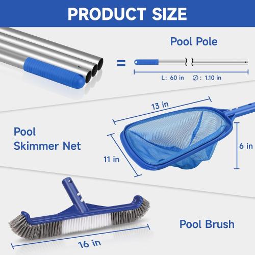Swimming Pool Cleaning Kit - Includes Pool Skimmer Net, 18 Pool Brush