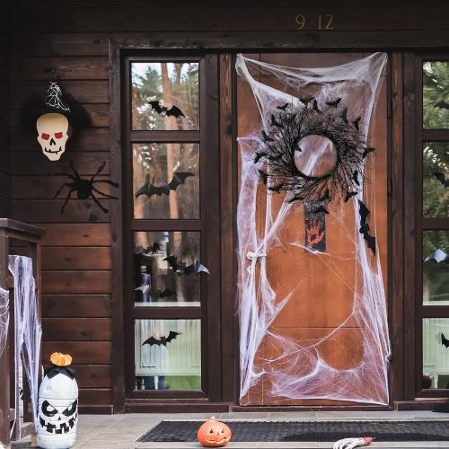 Sggvecsy 17.7Artificial Black Twig Wreath with Glitter Bats - Handmade Sparkling Hanging Decorations for Front Door, Indoor/Outdoor Halloween Party