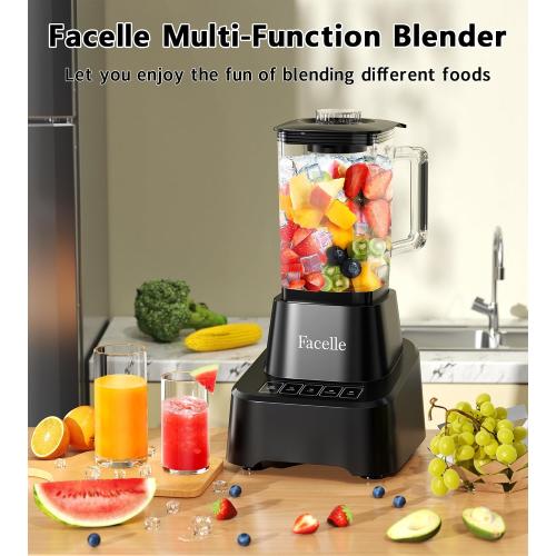 Smoothie Blender, Facelle Countertop Blender for Kitchen, 55 oz Glass blender for smoothies and Shakes, Licuadora, Smoothie maker with touchscreen 3 P Speeds, Cleaning brush ＆ removable SS304 blade