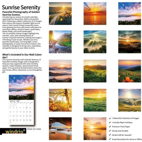 2026 Wall Calendar,Calendar 2026, November 2025 - December 2026, Wall Calendar Sunset, 12 x 24 Opened,Full Page Months Thick & Sturdy Paper for Calendar Organizing & Planning