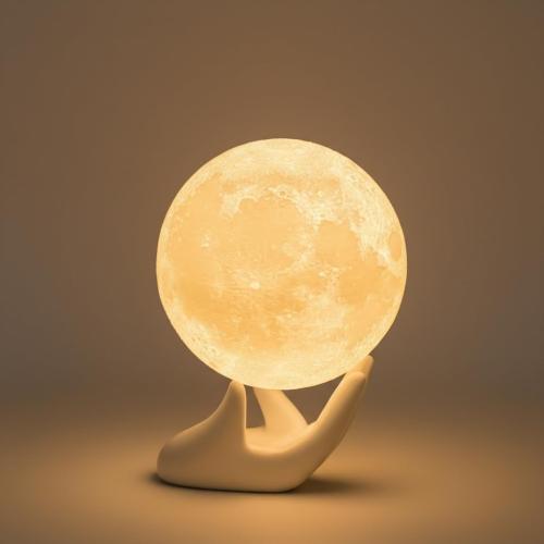 Mydethun 3.5 Inch 3D Moon Lamp – Birthday Gifts for Women, Mood Lighting w/Ceramic Base, White Elephant Gifts for Teenage Girls, White/Yellow Touch-Dimmable LED Night Light for Kids Room