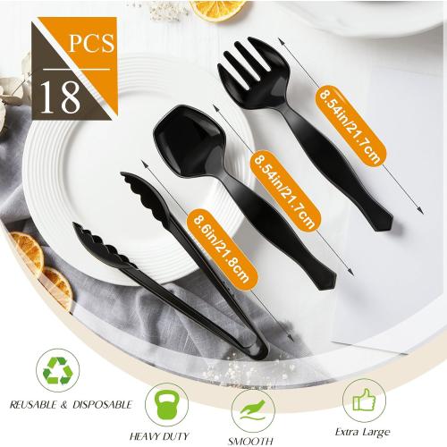 Mwellewm Plastic Serving Utensils Set Disposable Tongs Spoons for Buffet