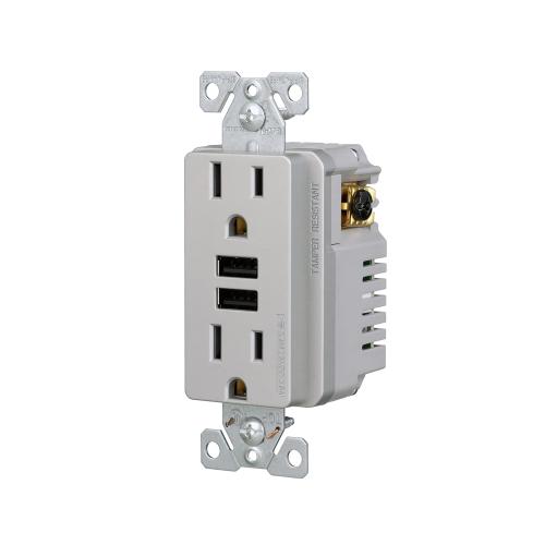 3.6A USB Type A Charger with TR Duplex Receptacle 15A/125V, Silver Granite