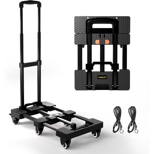 MISSING PART‼️Folding Hand Truck 500lbs, Portable Heavy Duty Dolly Cart, 6 Wheels Collapsible Luggage Cart with 2 Elastic Ropes - Compact Trolley Cart for Easy Moving - Ideal Hand Cart for Travel and More