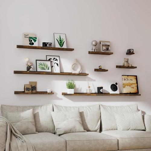 Brown Floating Shelves for Wall Decor, 16 in Shelf with Lip Set of 2