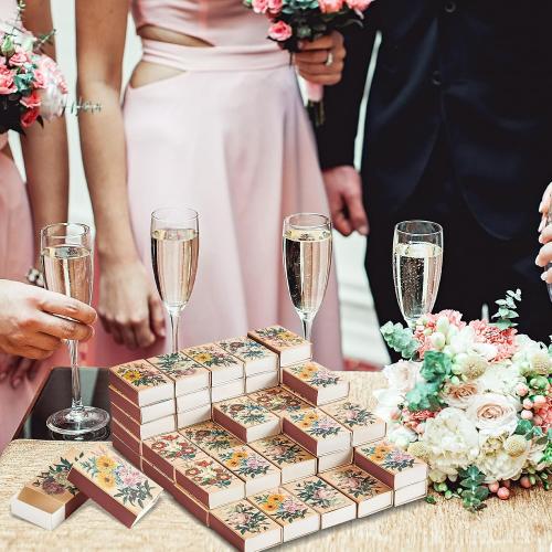 60PCS Blank Matches Containers 2.24 x 1.42 x 0.59 inches Vintage Flower Match Storage Boxes DIY Match Holder with Double-Sided Striker for Wedding Bridal Shower Baby Shower Party Favor(No Matches)