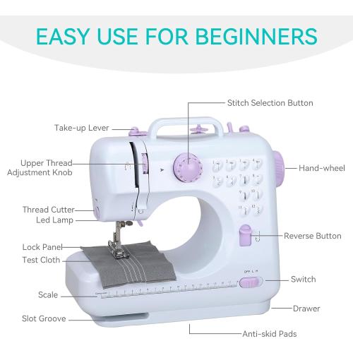Mini Sewing Machine for Beginners, Portable Sewing Machine with 12 Stitches