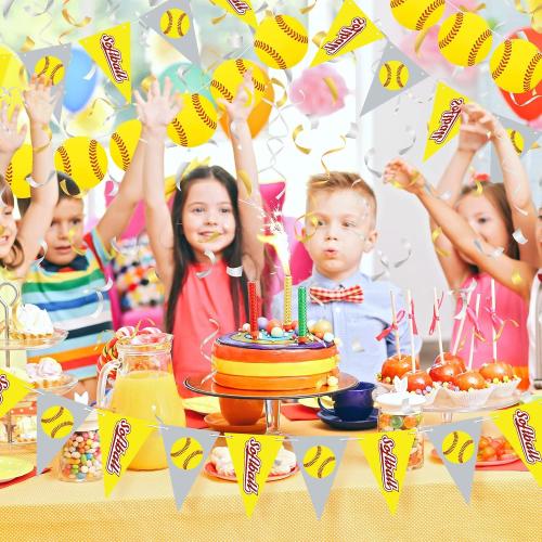 Tinlade 4 Pcs Softball Party Banners Bunting Garland Sports, Bright Style