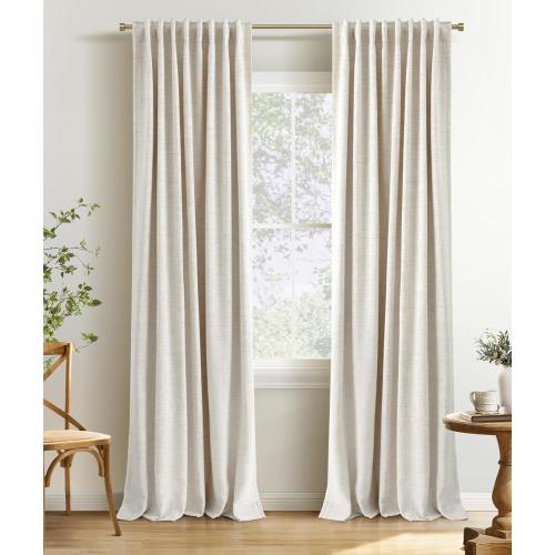 INOVADAY 100% Blackout Linen Curtains for Bedroom 50x90 Inches Cream
