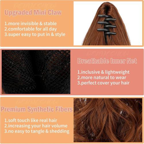 Ponytail Extension Claw 18 Curly Wavy Clip in Hairpiece Ponytail Hair Extensions Long Pony Tail Synthetic for Women Light Auburn