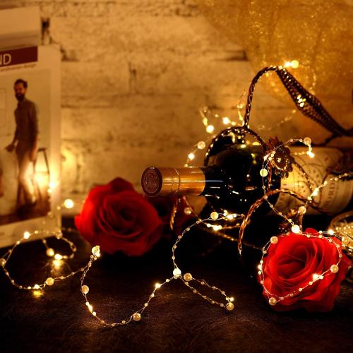 Ocean Pearl Beads String Lights, 10 ft 40 LED Lights Battery Powered with 8 Flicker Modes, Remote and Timer for Wedding, Bridal Shower, Birthday Parties, New Year, DIY Home Table Party Decoration