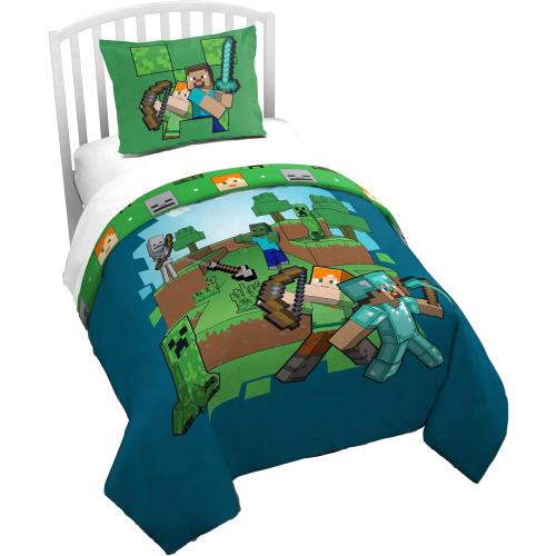 Jay Franco Duvet Cover Set – 2 Piece Comforter Cover and Sham Set, Super Soft Cozy Kids Bedding (Insert Not Included) Blue - Minecraft, Twin