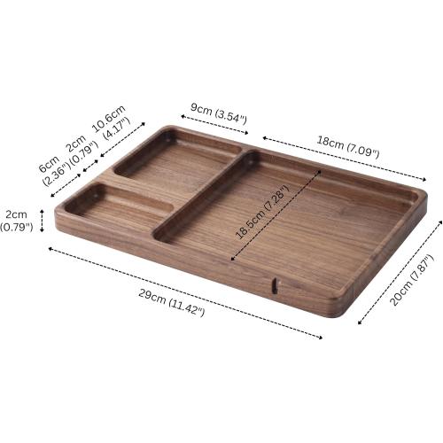 Walnut Wooden Valet Tray – Bedside Table Organizer for Men Dad, Edc Catch All Tray with Cable Slot (11.4 x 7.9 x 0.8 Inch)