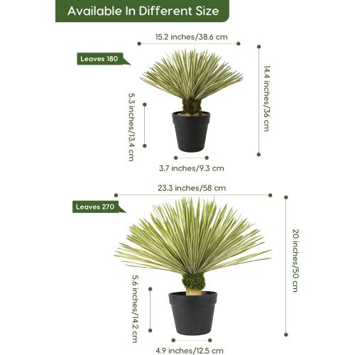 Velener Artificial Agave Plant in Black Pot with Real Stone Pebbles, Large Fake Plants with Fake Green Moss, Faux Yucca with Long Sword-Shaped Leaves for Indoor/Outdoor-15 Inches, 180 Leaves