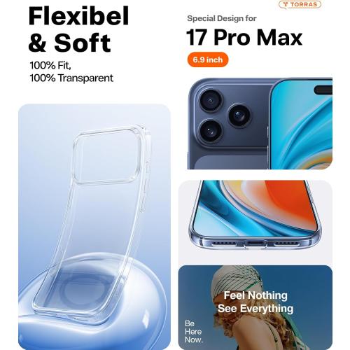 TORRAS for iPhone 17 Pro Max Case Crystal Clear, Anti-Yellowing, Clear 6.9