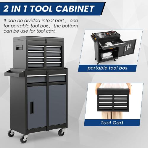 Goplus Rolling Tool Chest, 5-Drawer Tool Box Organizer w/Lockable Wheels & Sliding Drawers & Detachable Top & Adjustable Shelf, Tool Storage Cabinet for Garage Workshop(Gray)