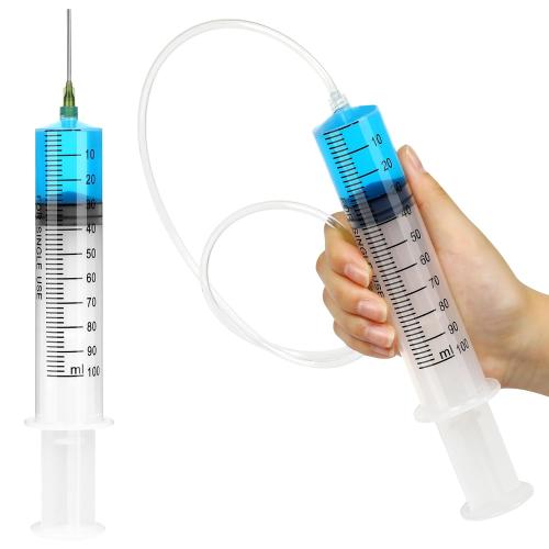 2 Pack 100ml Syringes with 55.1 Inch Tube and Needles 14G 1.5”, Sterile Syringe Individually Packaged for Labs, Liquid Measuring,Oil or Glue Applicator
