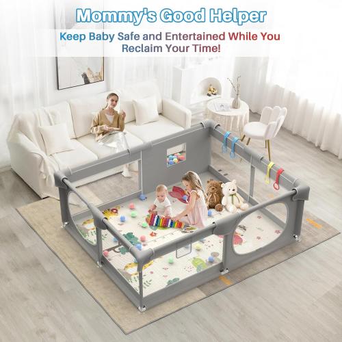Inaya Baby Playpen with Mat, 71 x 59-inch Extra Large Play Yard for Baby and Toddler, Safety Play Fence, Large Indoor & Outdoor Activity Center for Kids, Breathable Mesh, Anti-Fall&Anti-Slip