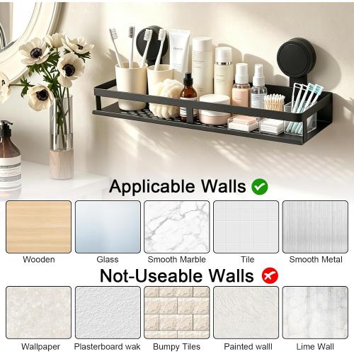 Suction Cup Shelf for Mirror,No Drill Carbon Steel Rack