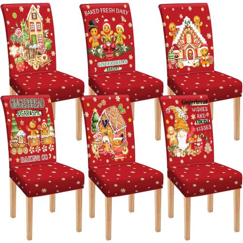 Moukeren 6 Pcs Christmas Dining Chair Covers Removable Washable Stretch Slipcovers for Xmas Restaurant Farmhouse Kitchen Hotel Decor Supplies(Gingerbread Man)