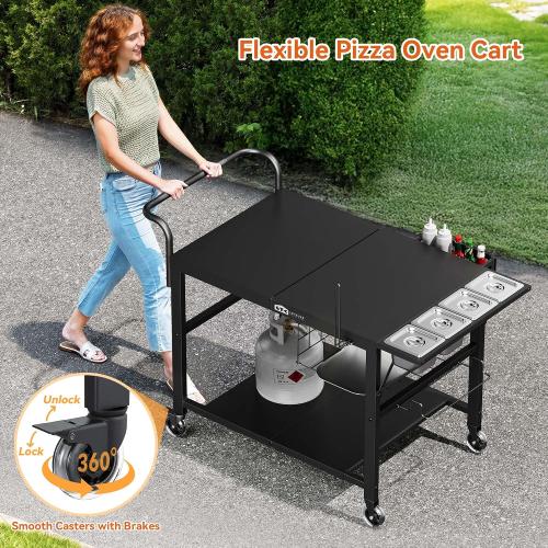 Leteuke Pizza Oven Table, Grill Cart Table for Blackstone Griddle, Outdoor Pizza Oven Stand Fits Ninja, Cuisinart, Gozney, Solo Stove, BBQ Prep Tables Station with Seasoning Tray, 47.2x27.5x35.8
