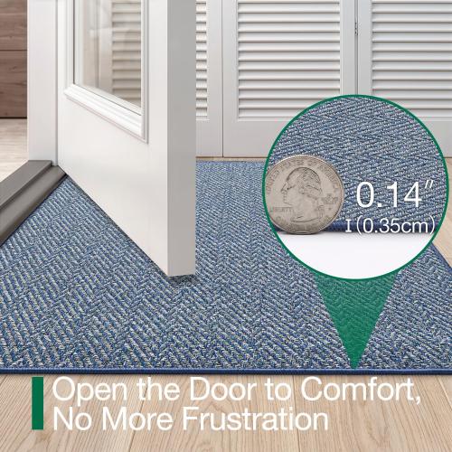 LUMI Ultra Thin Indoor Door Mat 36x56, Entrance Doormat, Navy Blue