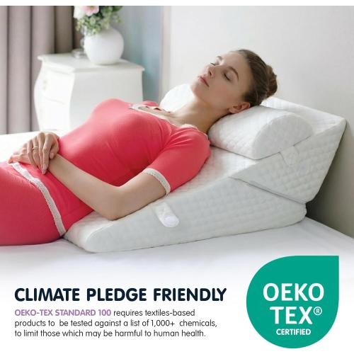Wedge Pillow for Sleep Apnea, 12 Inch Adjustable Height Bed Wedge Pillow for Headboard, Gerd, Acid Reflux Relief, Snoring, and Post Surgery Recovery (White, Large - with Headrest)