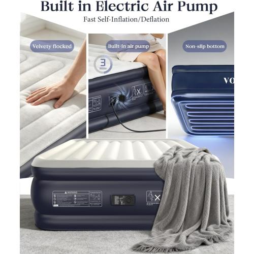 VOSSER Air Mattress Queen with Built-in Pump, Blow up Bed,18 Raised