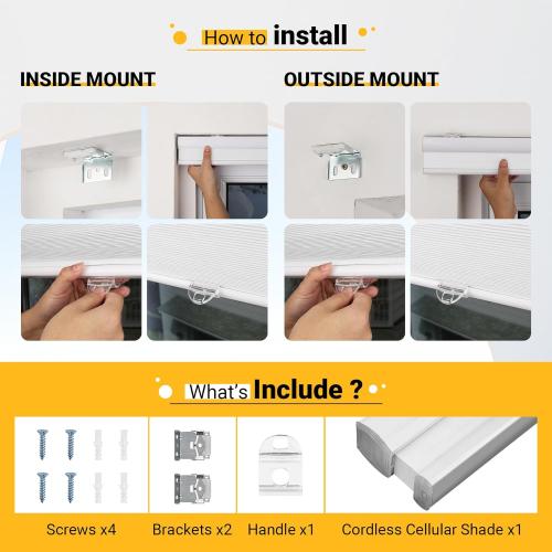 Cellular Shades Cordless Blackout Honeycomb Blinds Fabric Window Shades White(Blackout), 42 W x 72 H