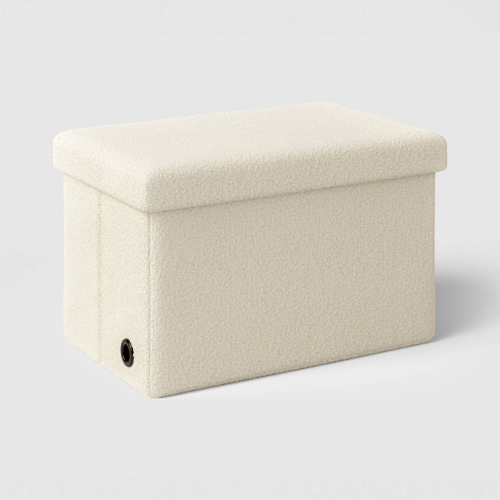 24” Collapsible Double Storage Dorm Ottoman Cream Faux Shearling - Room Essentials™