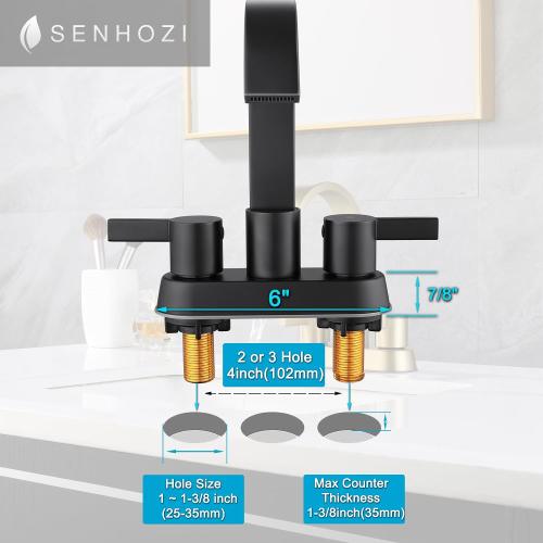 Matte Black Bathroom Faucets 3 Hole, 4 Inch Centerset Faucet
