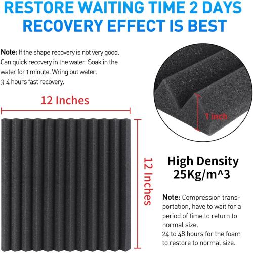 Focusound 120 Pack Acoustic Foam Panels 1 x 12 x 12 Sound Proof Foam Panels Soundproofing Noise Cancelling Wedge Panels for Home Office Recoding Studio with 600 PCS Double-Side Adhesive