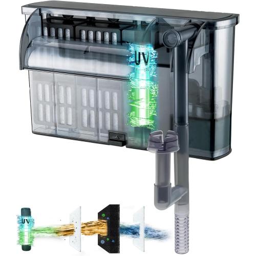 Large Hang on Back Aquarium Filter w/ U-V 13-Stage for 20-75 Gal Fish Tank