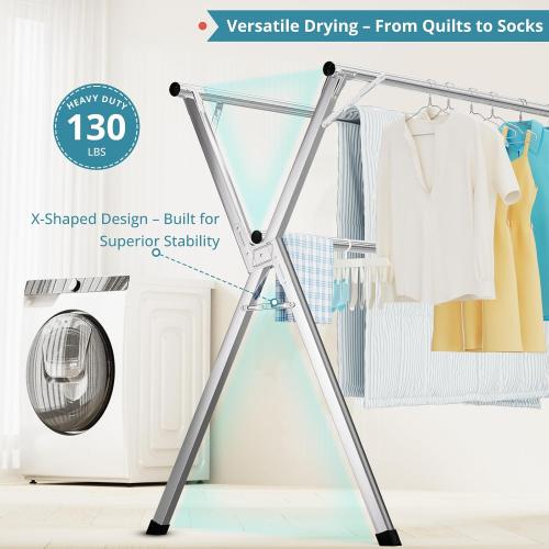 79 Clothes Drying Rack, Drying Rack Clothing Folding Indoor Outdoor | Heavy Duty Stainless Steel Laundry Rack, Foldable Portable Large Clothes Rack Garment Rack with 20 Windproof Hooks