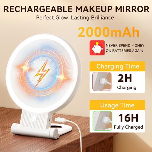 Auxmir Rechargeable 1X/20X Magnifying Makeup Mirror with Light, White