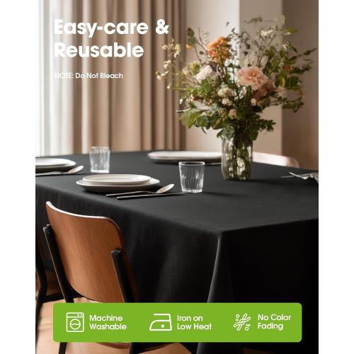 Pureegg Rectangle Table Cloth 60 x 84 – Durable Polyester Tablecloth Offers Reusable & Washable Protection, Ideal for Outdoor Party, Picnic, Wedding, Banquet and Birthday, 1 Pack, Black