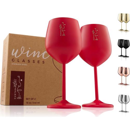 Gusto Nostro Stainless Steel Wine Glass - 18 oz - Unbreakable Colorful Wine Glasses for Travel, Camping and Pool - Fancy, Unique and Cool Portable Metal Wine Glass for Outdoor, Picnics (Set of 2)