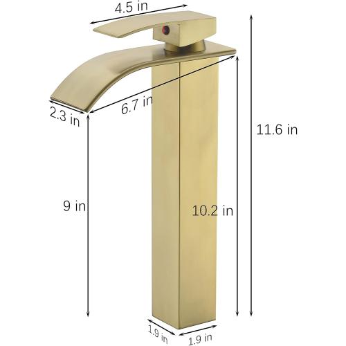 Tall Bathroom Vessel Faucet Champagne Brushed Gold, Waterfall