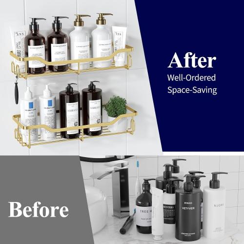 Kitsure Shower Caddy, Adhesive Shower Organizer, Large, Gold