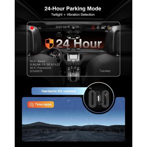 FAIMEE 4K Dash Cam Front and Rear, Night Vision, WDR, Free Card Included