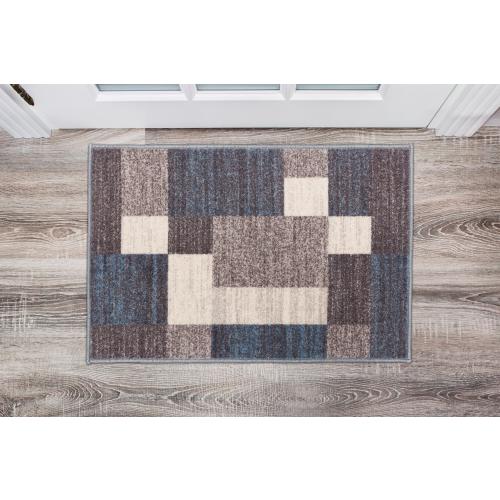 World Rug Gallery City 2 x 3 (ft) Loomed Nylon Blue Rectangular Indoor Geometric Mid-Century Modern Area rug