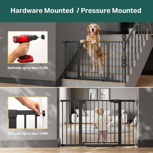 Cumbor 29.7-51.5 in Extra Wide Baby Gate for Stairs, Dog Gate Indoor Black | Mom's Choice Awards Winner, Auto Close with Double Lock for Doorways, Child Gate for Toddlers & Pets, Pressure Mounted