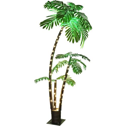 Lighted Palm Tree Bar Outdoor Christmas Light Up Decor for Outside Patio | LED Fake Artificial Faux Trees Decorations for Yard Pool Porch Deck Party Tropical