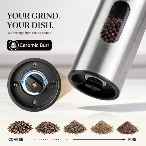 Electric Salt and Pepper Grinder Set, Rechargeable, 110ml Large Capacity
