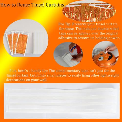 Orange Foil Fringe Curtain Backdrop 3 Pack, 3.2 x 8.2 FT Halloween Decor