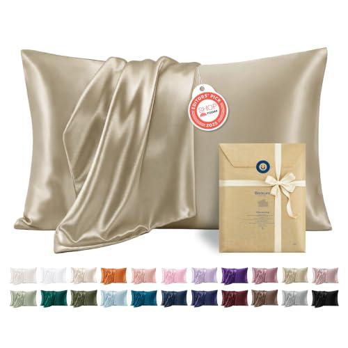 Bedsure Satin Pillowcases Queen Set of 2, Similar to Silk Pillow Case Khaki