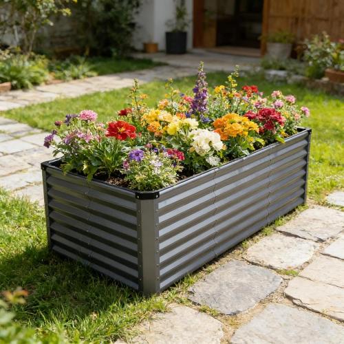 GARDMAX 8x4x2FT Galvanized Raised Garden Bed Kit, Metal Planter Boxes Outdoor with Easy Assembly, Large Garden Bed for Vegetables, Fruits, Flower, Herbs Rectangle Silver