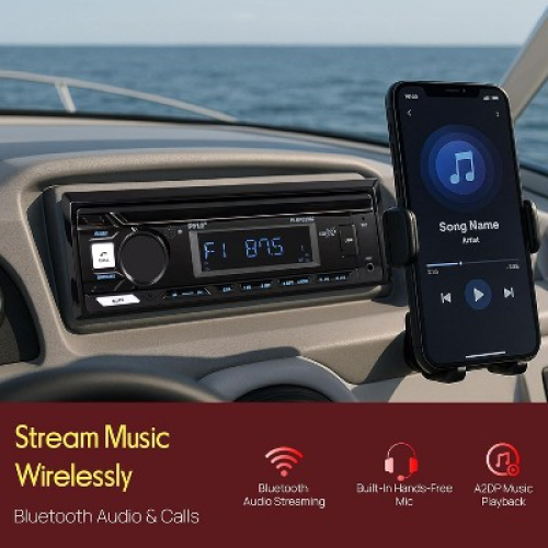 Pyle Bluetooth Marine In-Dash AM/FM Stereo Receiver - Black