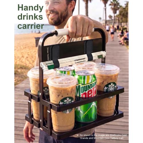 Portable Drink Carrier with Handle, Take Out Cup Carrier for Doordash Accessories Grubhub Postmates Drivers, Foldable Reusable Cup Holder to Go for Coffee Soft Drink Pint Beer Beverage