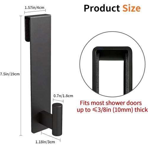 Shower Door Hooks, Towel Hooks Fit 3/8 (10mm) Glass Door, Black
